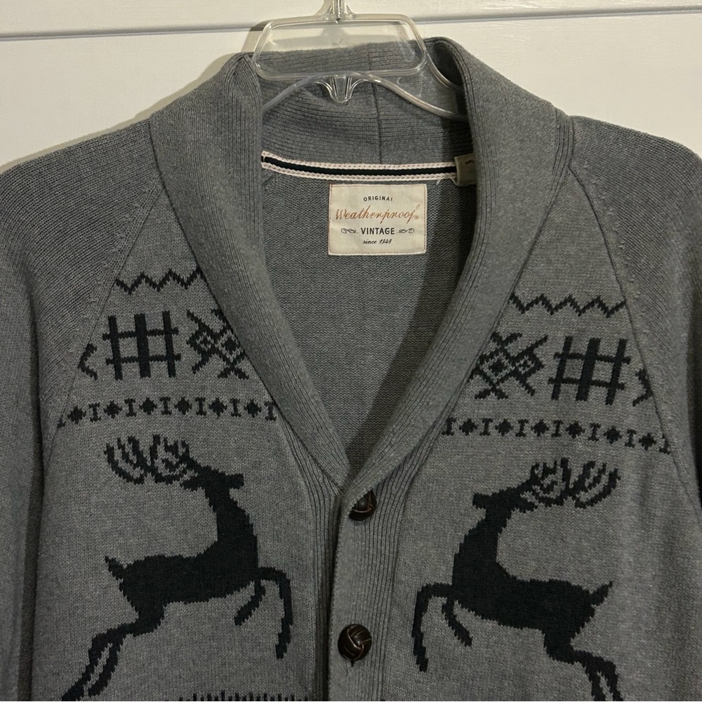 WeatherProof Vintage Reindeer Fair Isle Cardigan Size Medium